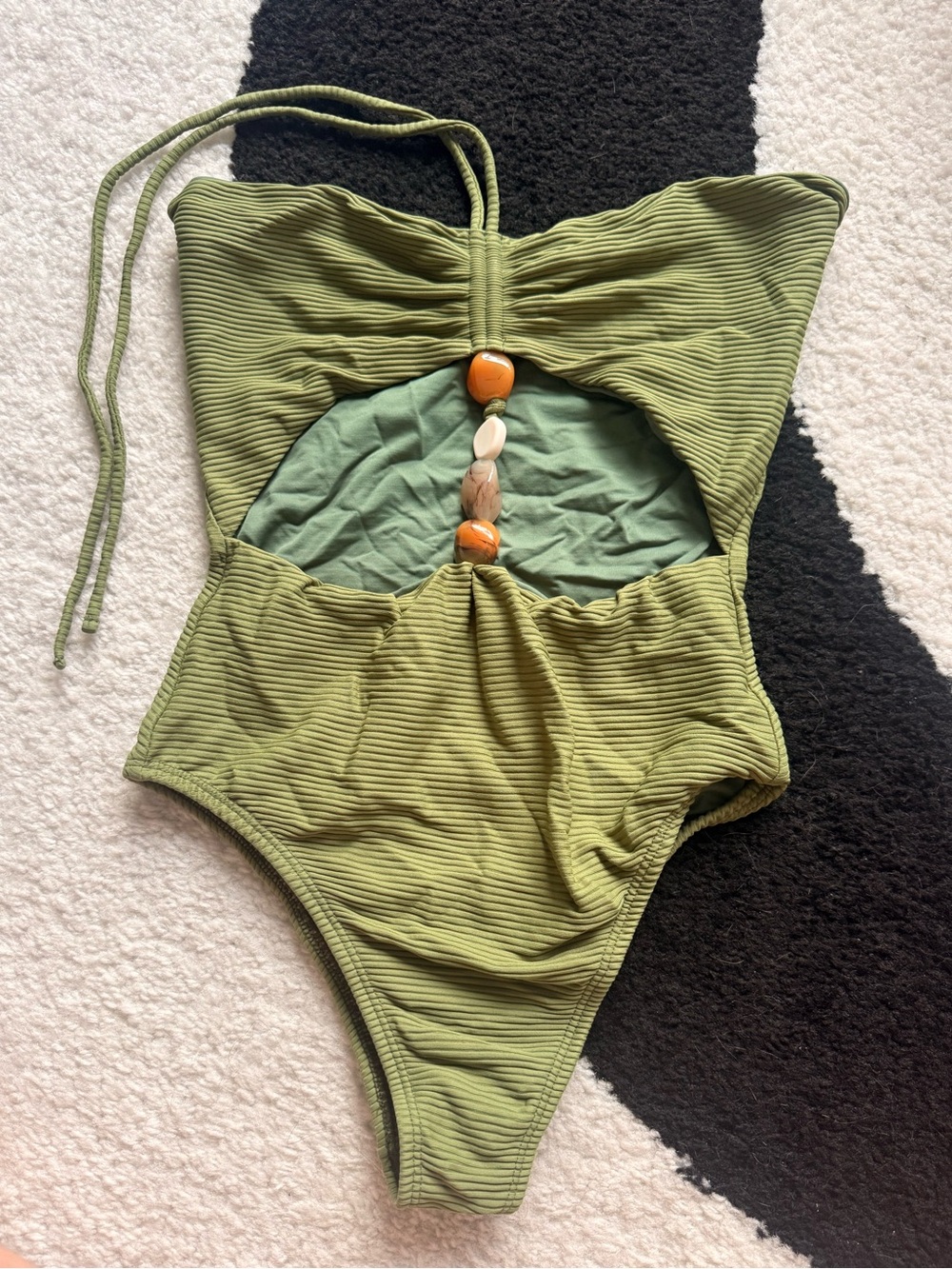 Olive Ribbed One-Piece Swimsuit